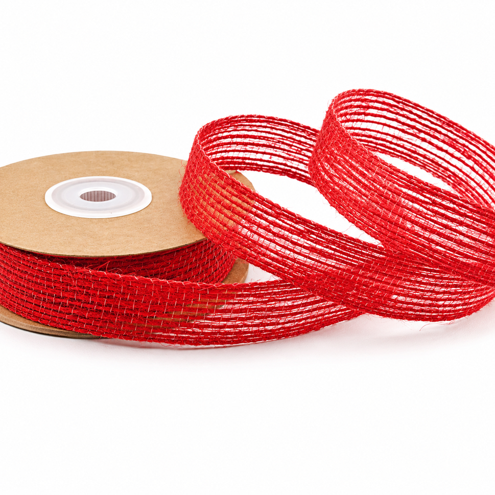 10mm, 15mm & 25mm Eco Jute Woven Ribbon x 10 Metres!10mm / Red