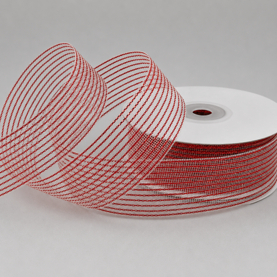 40mm & 63mm Striped Lurex Ribbon x 20 Metre Rolls!40mm / Red
