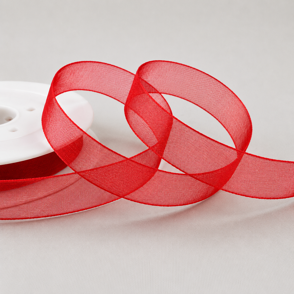 3mm,  9mm, 15mm, 25mm & 40mm Sheer Organza Ribbon3mm / Red / 50 Metres