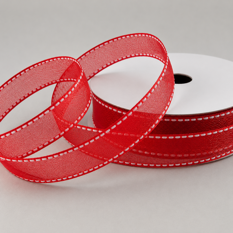 16mm Sheer & Saddle Stitch Ribbon x 20 Metres!Red & White