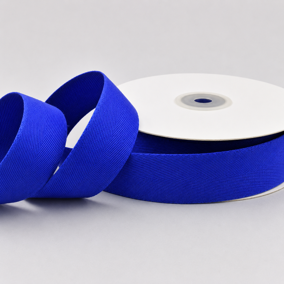 15mm, 25mm & 38mm Soft Herringbone Cotton Ribbon x 25 Metres!15mm / Royal Blue