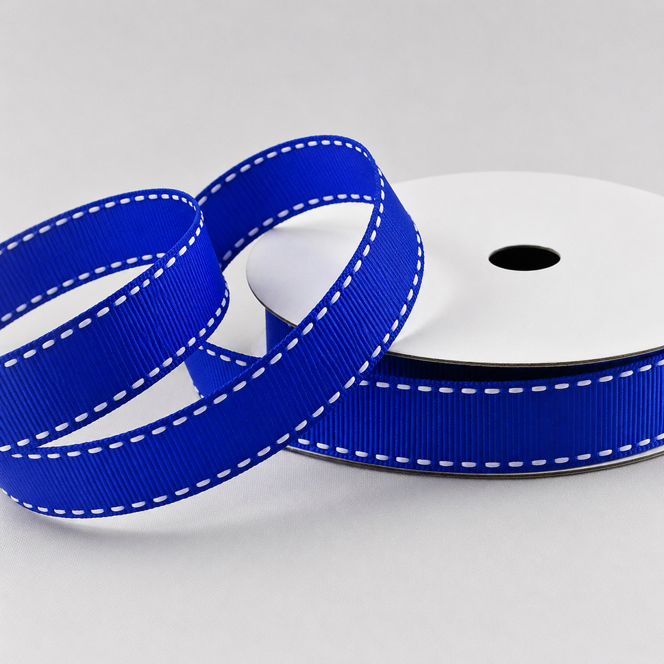 16mm White Saddle Stitch Grosgrain Ribbon x 20 Metres!Royal Blue & White