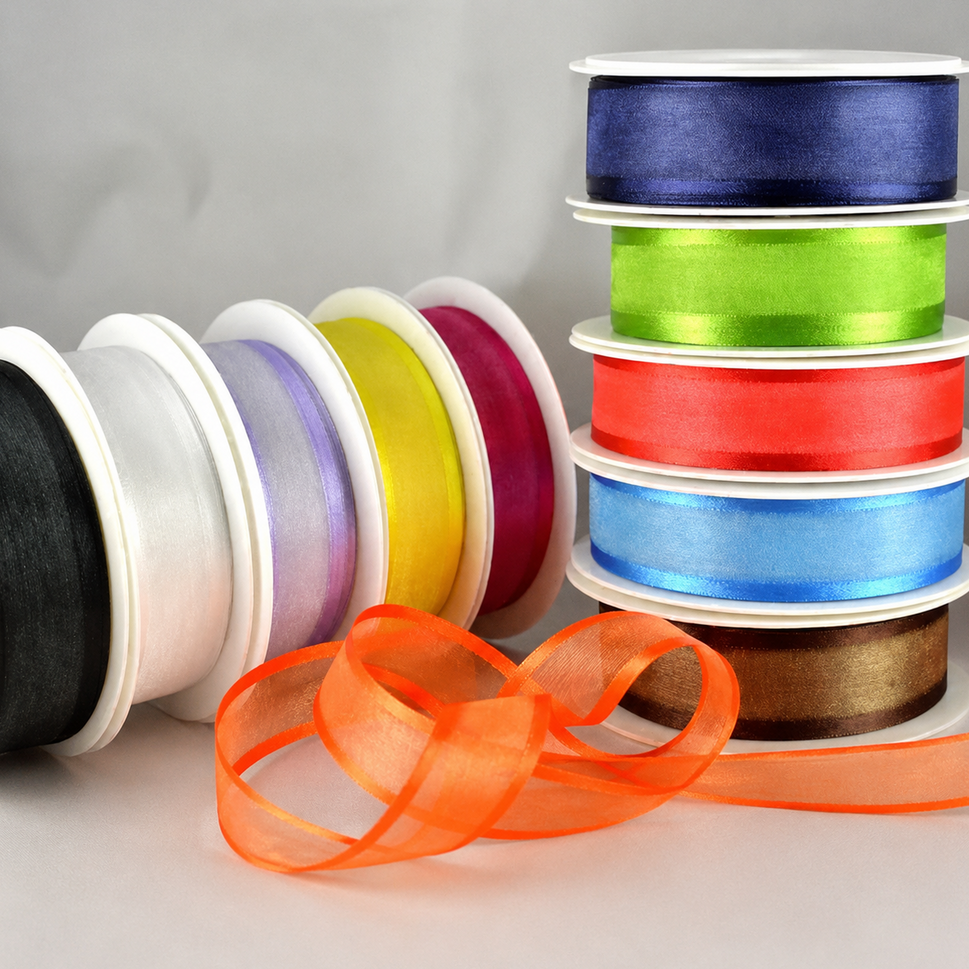 10mm, 15mm, 25mm, 40mm & 70mm Satin Sheer Ribbon x 25 Metre Rolls!