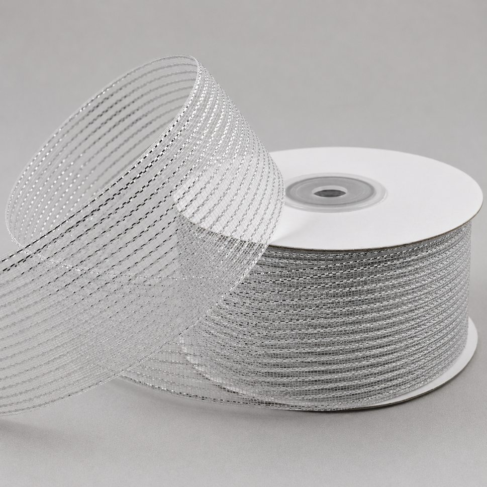 40mm & 63mm Striped Lurex Ribbon x 20 Metre Rolls!40mm / Silver