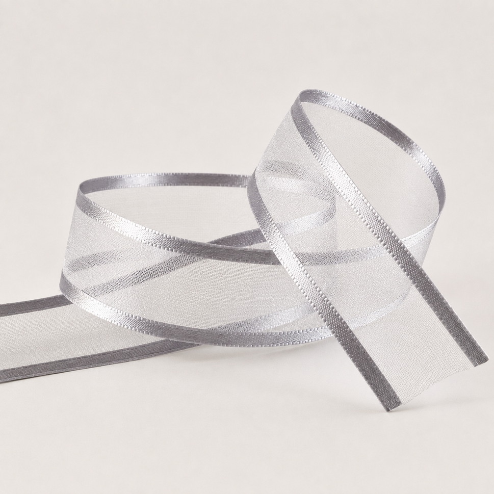 10mm, 15mm, 25mm, 40mm & 70mm Satin Sheer Ribbon x 25 Metre Rolls!10mm / Silver