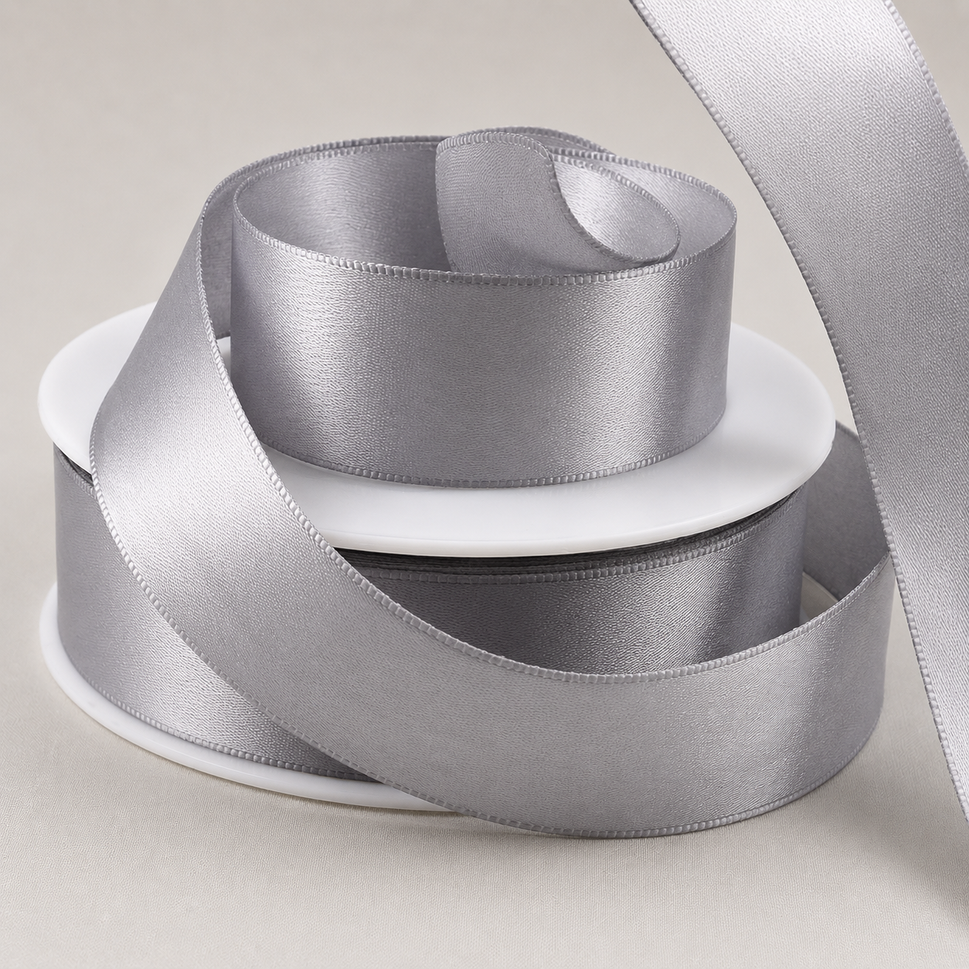 Double-Sided Satin Ribbon, 3-50mm Widths3mm / Silver / 50 Metres