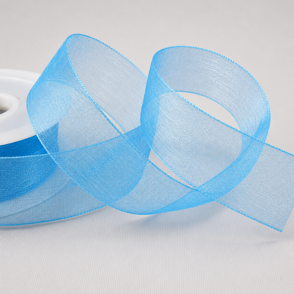 3mm,  9mm, 15mm, 25mm & 40mm Sheer Organza Ribbon3mm / Sky Blue / 50 Metres
