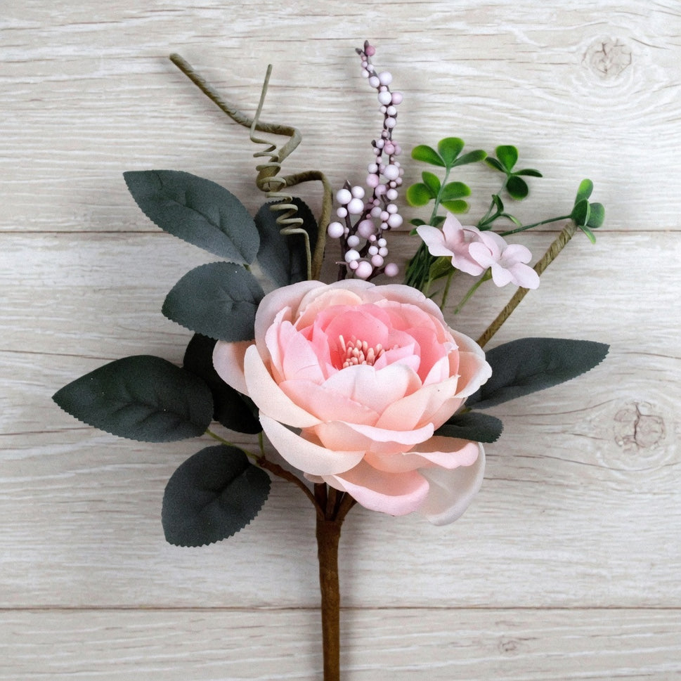 Soft Rose Lush Leaves Floral Pick