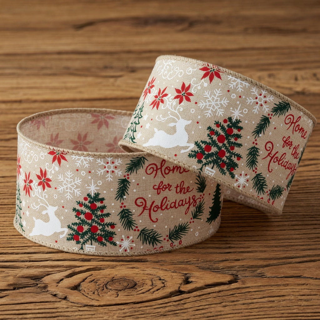 63mm Wired Home For the Holidays Christmas Ribbon x 10 Metres!