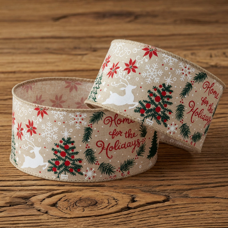 63mm Wired Home For the Holidays Christmas Ribbon x 10 Metres!