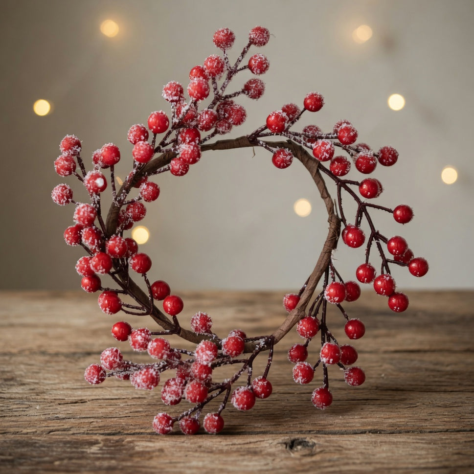 Bright Red Berry Wreath & Snow Frosting