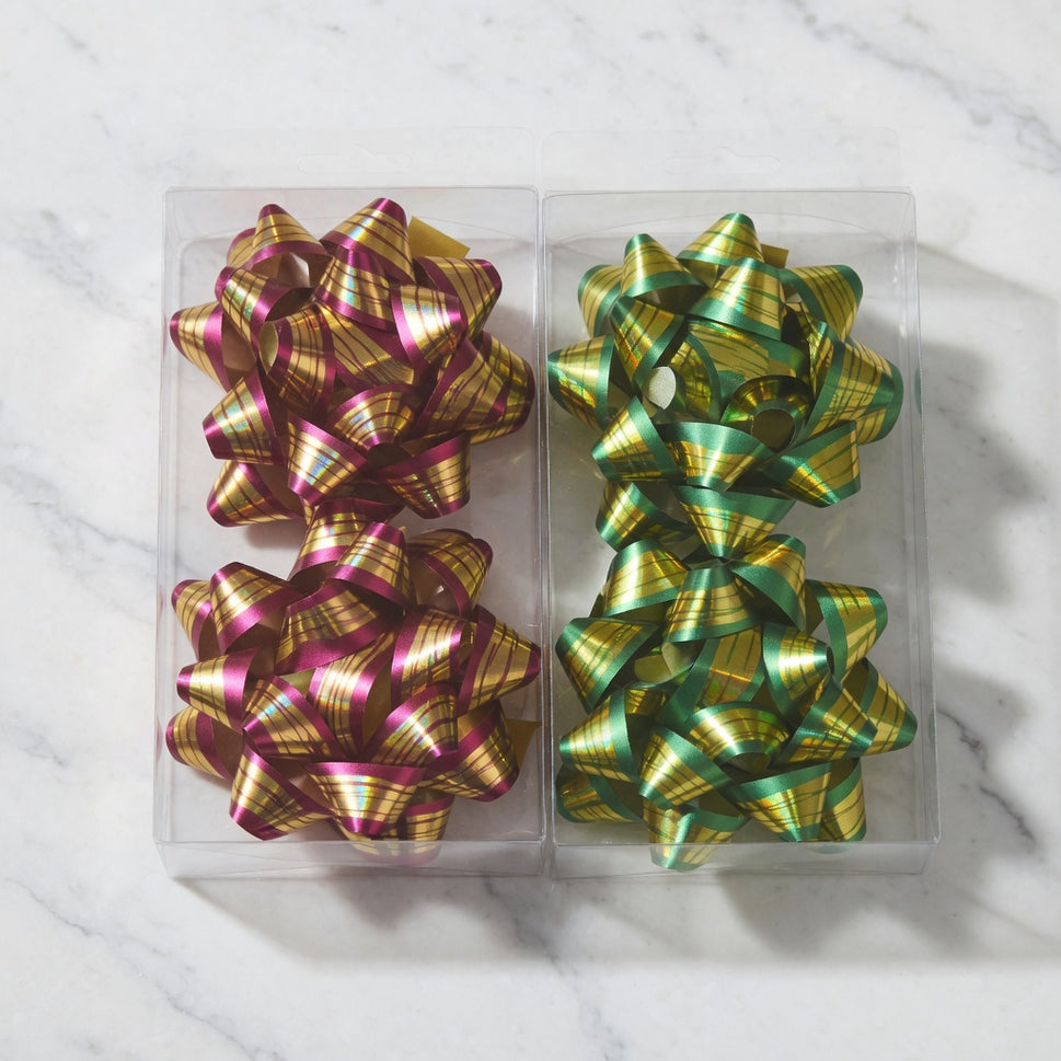 Golden Striped Gift Box Self Adhesive Bows (Pack of 2)
