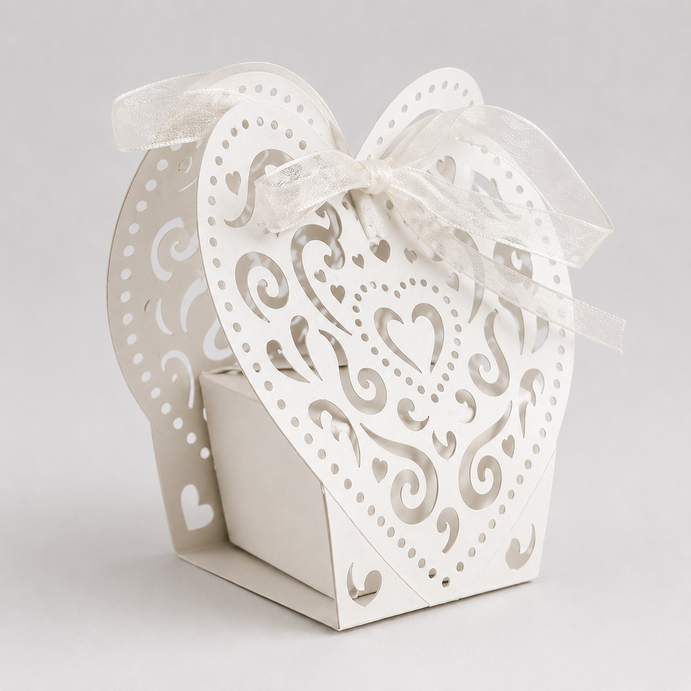 White Heart Pearlescent Favour Boxes (10 Pieces)