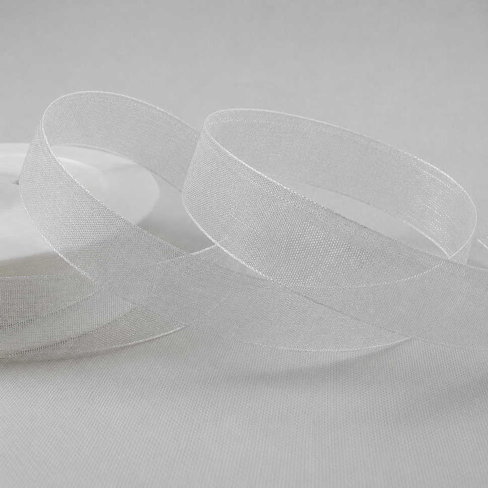 3mm,  9mm, 15mm, 25mm & 40mm Sheer Organza Ribbon3mm / White / 50 Metres