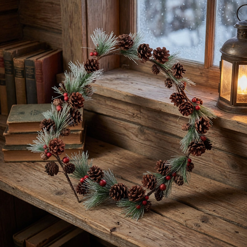 Wintery Garland & Frosted Pine Cones