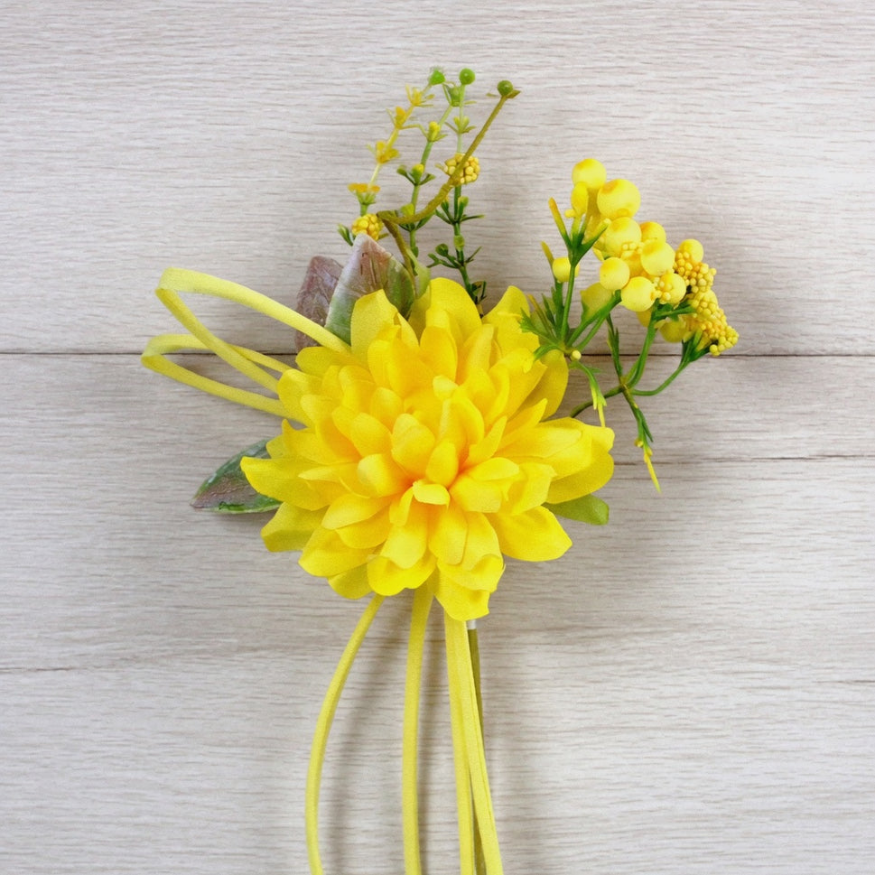 Spring Floral Pick & Curled Soft RibbonYellow