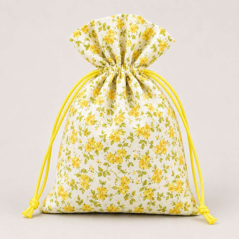 Set of 3 Floral Gift Bags with Draw Strings! (Pack of 3)10.5cm x 13cm / Yellow