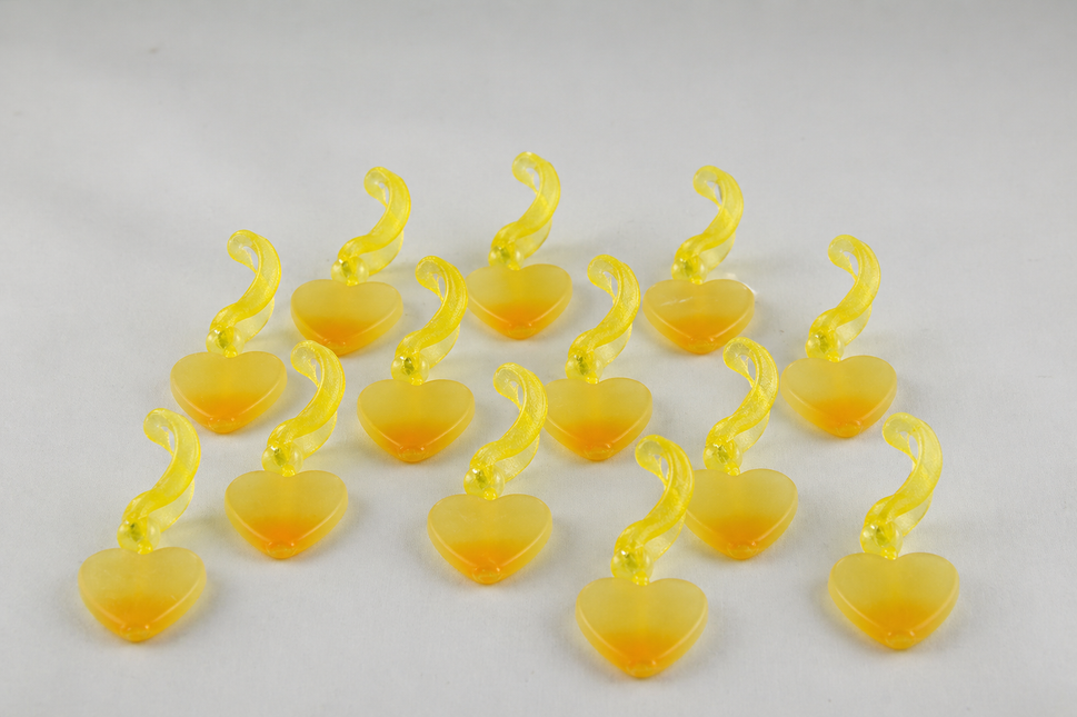 24mm Yellow Hearts with Sheer Ribbon Loops (24 Pieces)