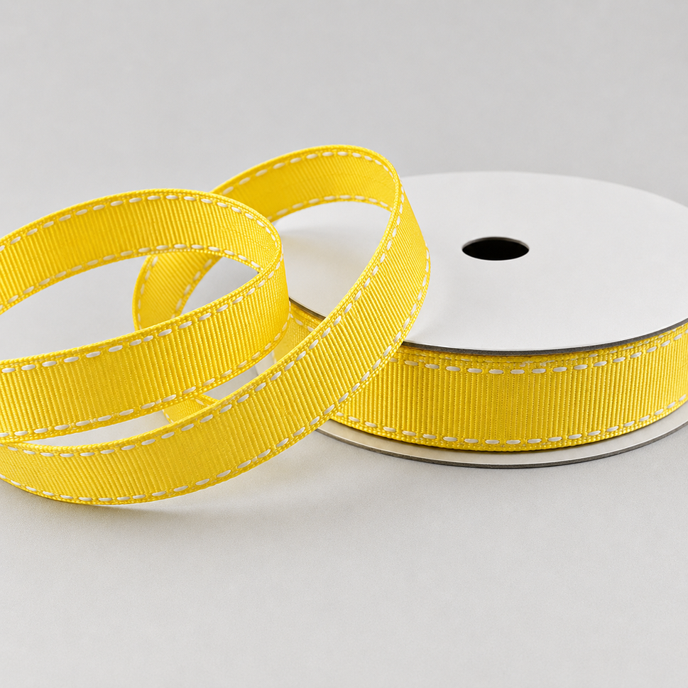 16mm White Saddle Stitch Grosgrain Ribbon x 20 Metres!Yellow & White