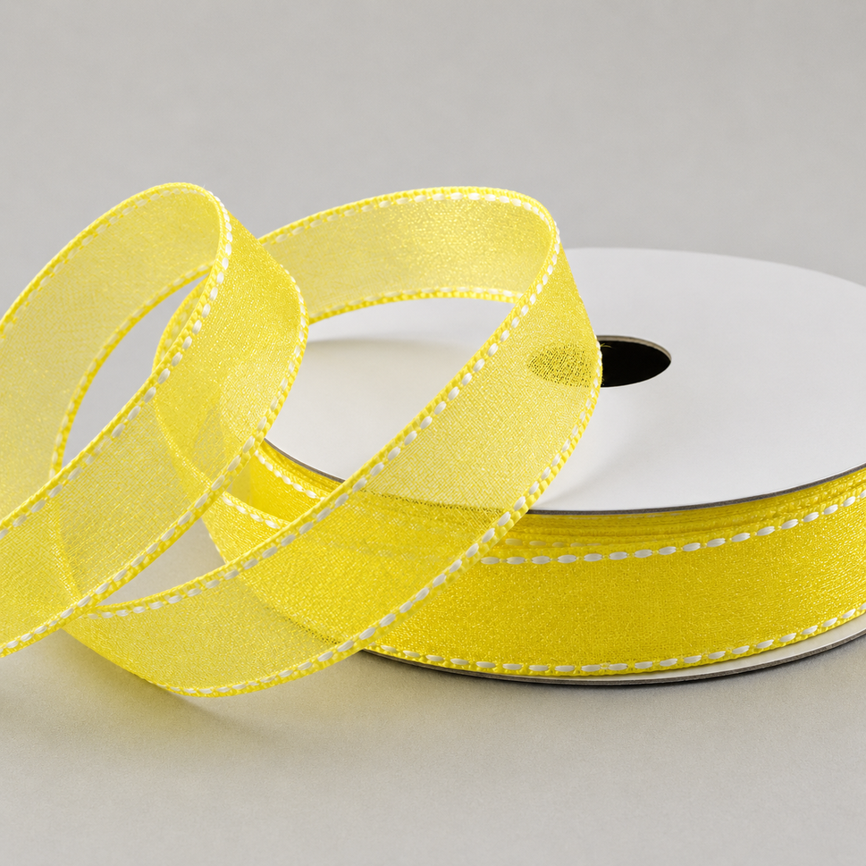 16mm Sheer & Saddle Stitch Ribbon x 20 Metres!Yellow & White