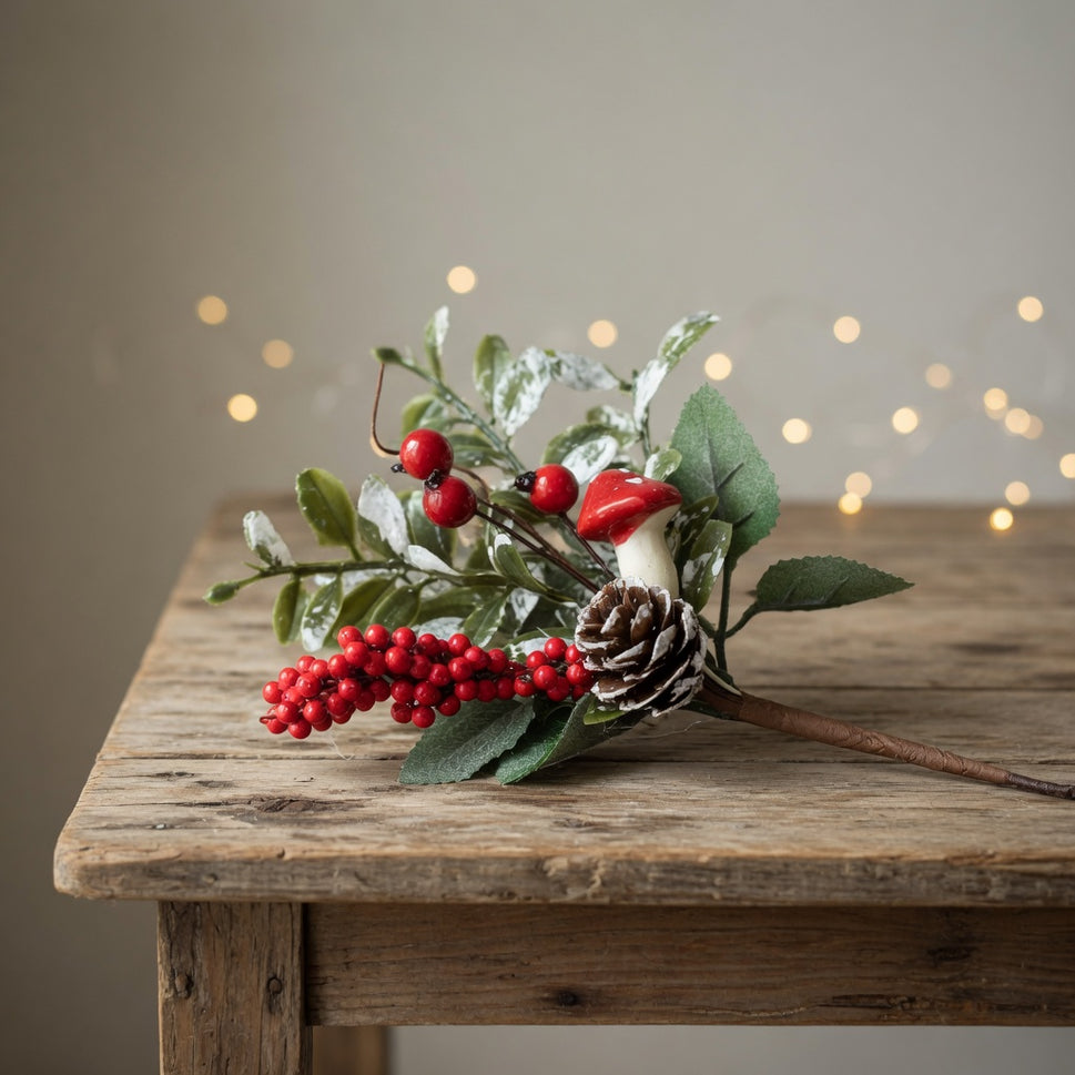 Pine Cones & Red Berries Deco Pick