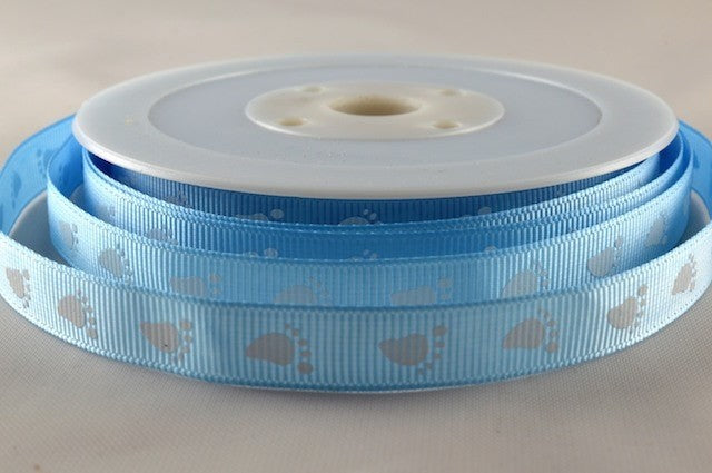 10mm Grosgrain Baby Feet Ribbon (20 Metre Rolls)Baby Blue