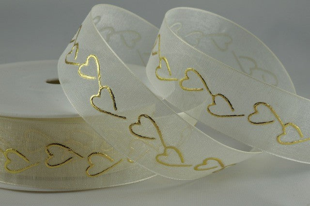 15mm & 25mm 3D Connecting Hearts Ribbon x 20 Metre Rolls!15mm / Gold