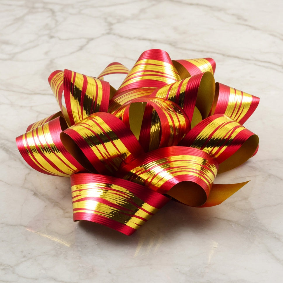 Golden Striped Gift Box Self Adhesive Bows (Pack of 2)Red