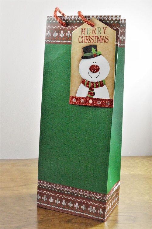 88121 - Green Merry Christmas Gift Bag & Bottle Bag with Snowman Tag!Bottle Bag
