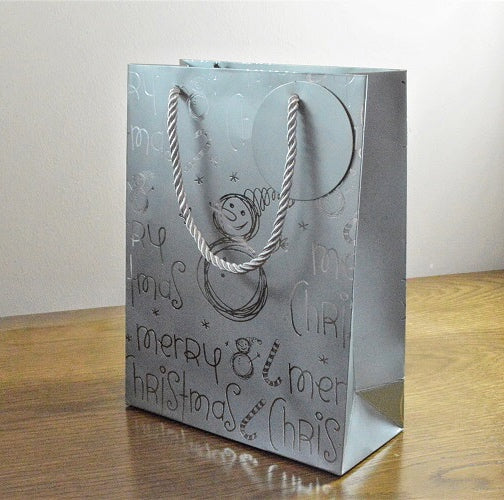 88124 - Merry Christmas Silver Snowman Gift Bags, Bottle Bags & Tags!Small Bag