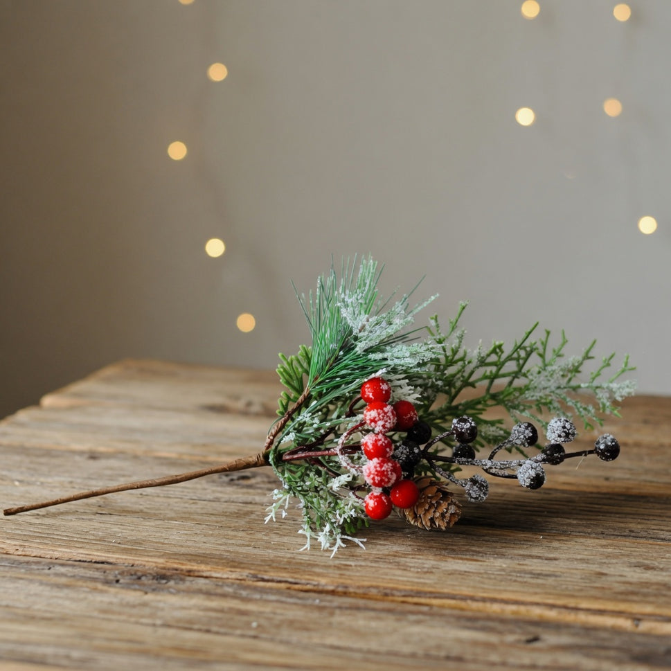 Winter Frosted Pines Floral Pick