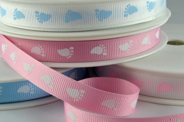 10mm Grosgrain Baby Feet Ribbon (20 Metre Rolls)
