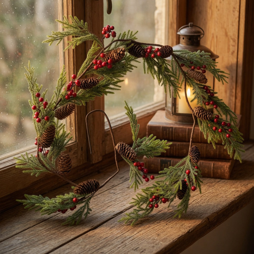 Christmas Pine Cones & Red Berries Garland