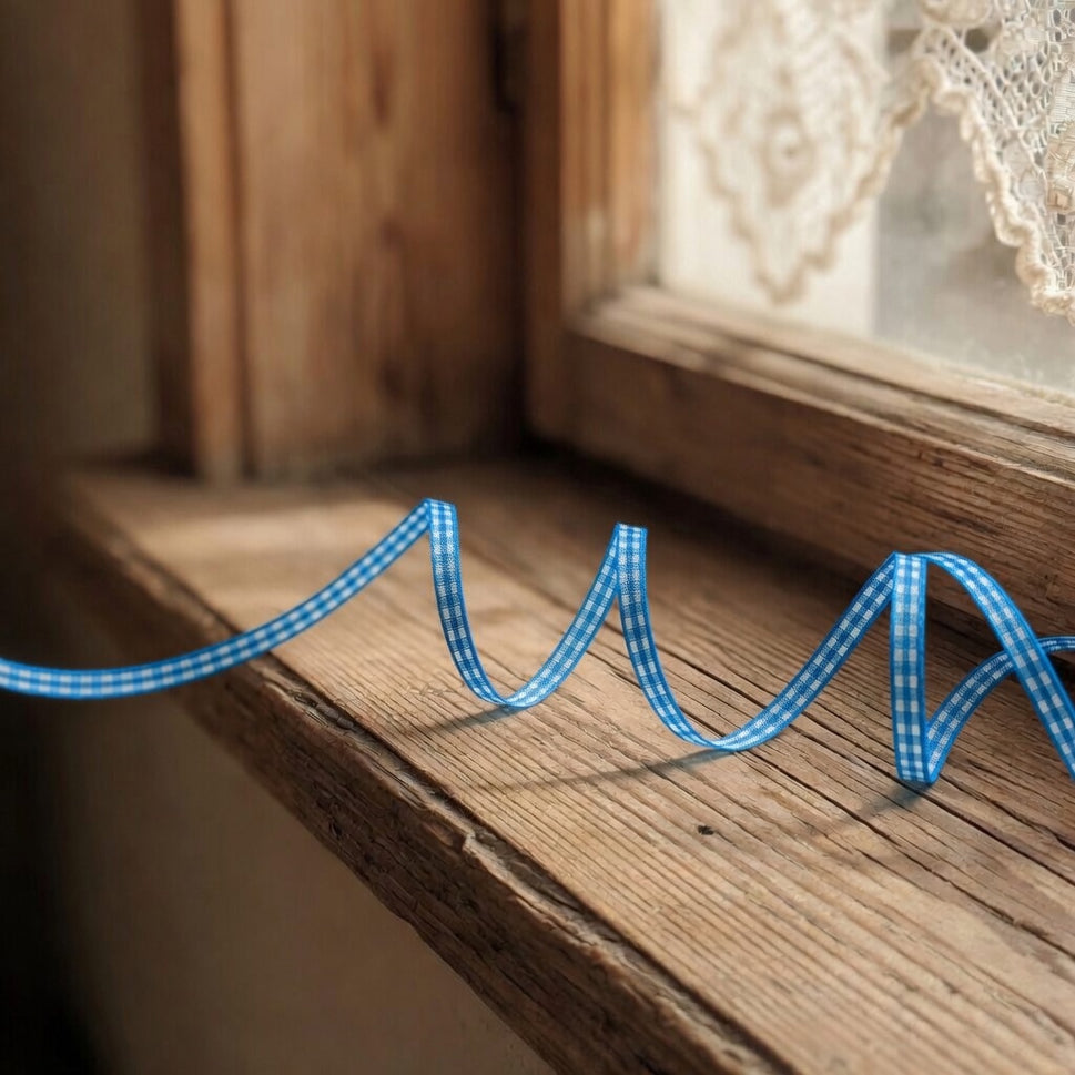 5mm Blue Gingham Ribbon x 25 Metre Rolls!