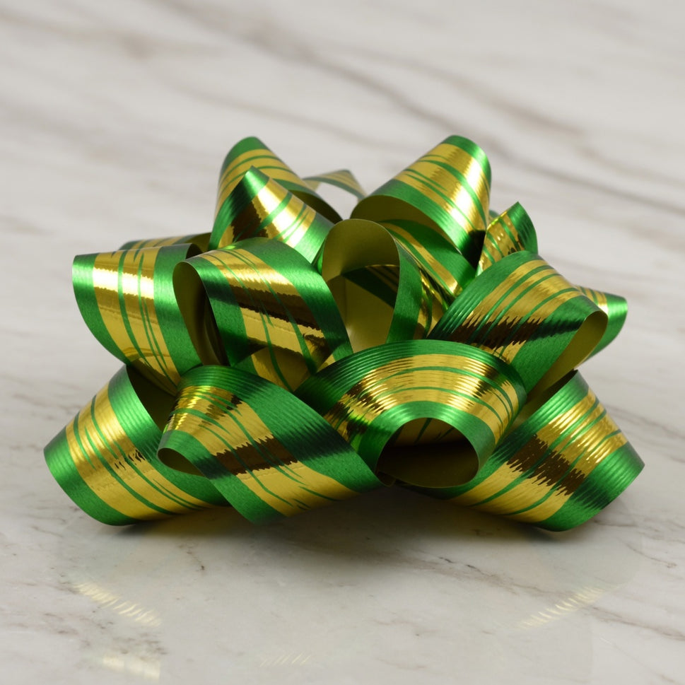 Golden Striped Gift Box Self Adhesive Bows (Pack of 2)Green