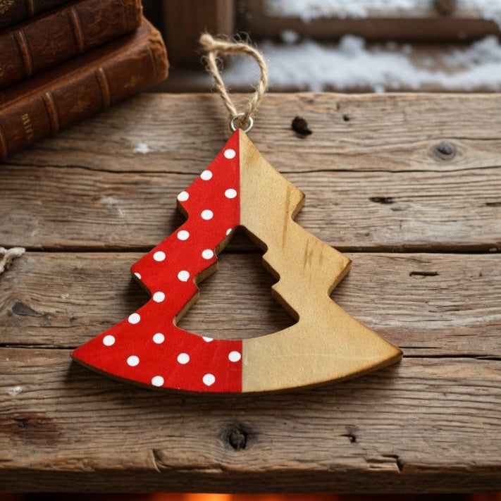 Wooden Polka Christmas Tree Decoration & Cord Loop!