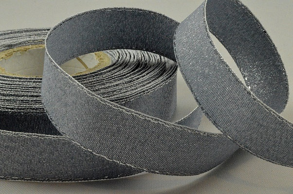 19mm SIlver Lurex Woven Edge Ribbon x 25 Metre Rolls!
