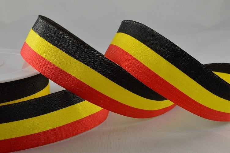 15mm Red, Yellow & Black Striped Ribbon x 25 Metre Rolls!
