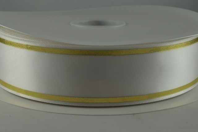 54350 - 25mm White Rosette Tramline Ribbon (100 Metres)