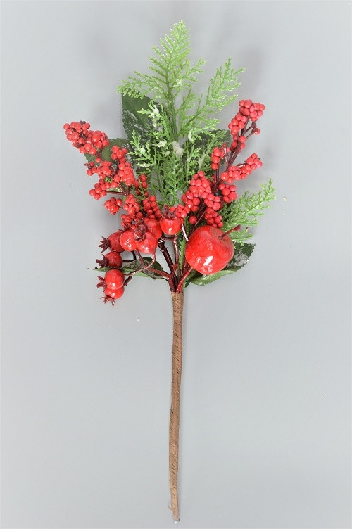 22045 - Small, Medium & Large Floral Berry Christmas Pick. Measures - 32cm Height x 10cm Width.