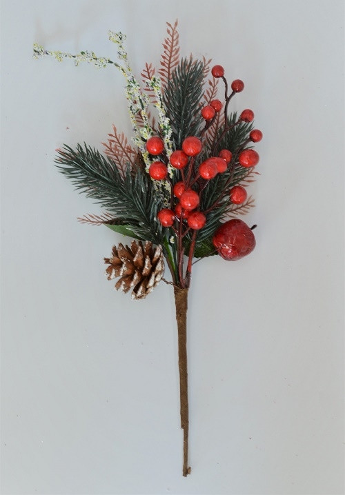 22052 - Traditional Pine Cone & Bright Red Berries with a dusting of sparkle - Christmas Pick. Measures Height 340mm , Width 180mm