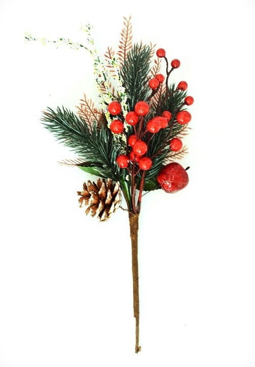 22052 - Traditional Pine Cone & Bright Red Berries with a dusting of sparkle - Christmas Pick. Measures Height 340mm , Width 180mm