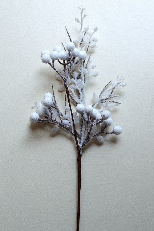 22065 - Frosted Winter branch with snowy berries for a chilly wintery scene with a hint of sparkle.  Height 390mm  ,   Width  130mm 