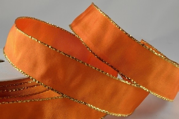 Y408 - 25mm Wired Polyester Ribbon with Lurex Edge (25 Metres)-25mm-26 Orange