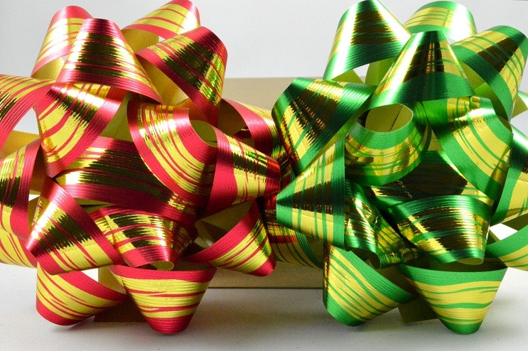 31162 - Gift Packs of 2 x Golden Striped Self Adhesive Bows