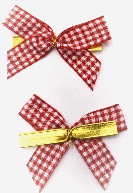 31174 (54079)  - 15mm Hand tied Red Gingham ribbon bow  (6 pieces in a pack)