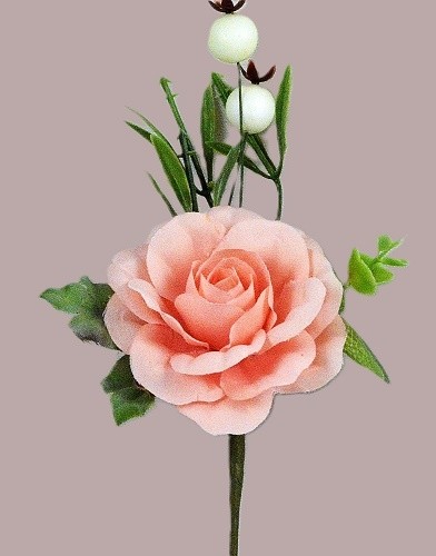 33005 - Soft Rose Pink floral arrangement with beautiful embellishments.  Height  17cms ,  Width  9cms  (approx)