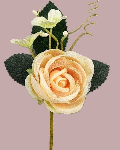 33013 - Soft Peach rose floral arrangement with delicate embellishments.  Height  16cms ,  Width  9cms   (approx)