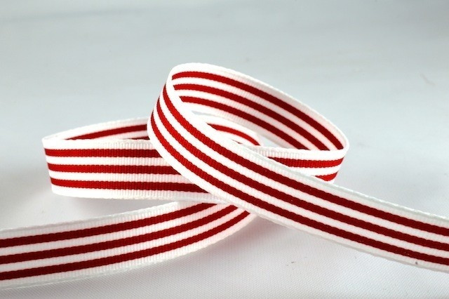 54513 - 15mm Red Colour Woven Striped Ribbon (20 Metres)