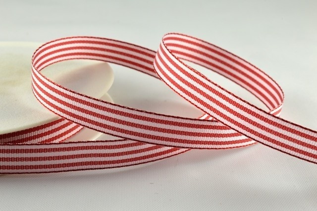 54231 - 10mm Red Pencil Stripe Ribbon (25 Metres)